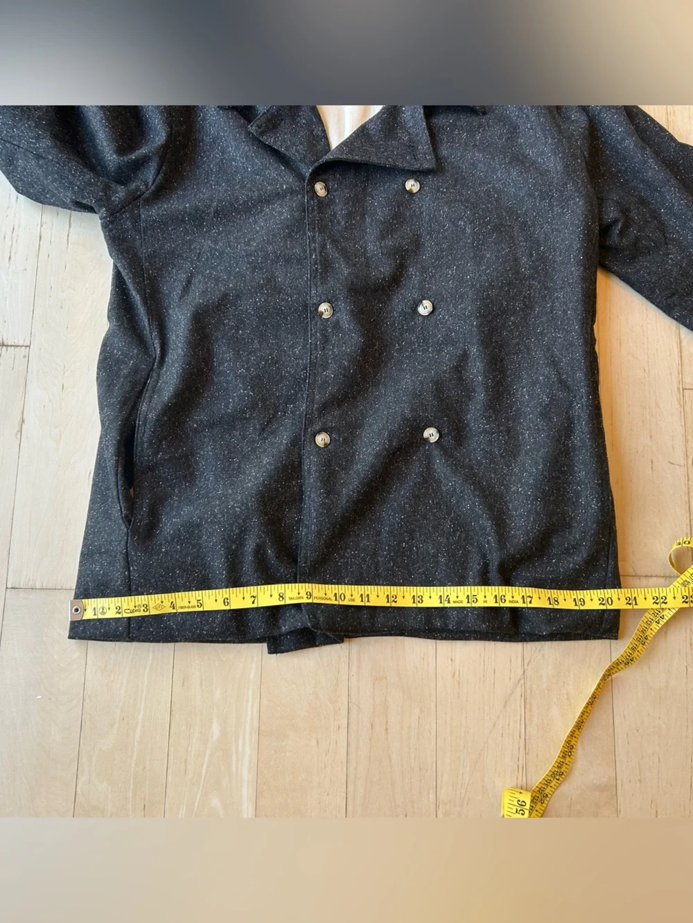 Alexandria Men’s Black Speckled Wool-Blend Double-Breasted Jacket Size Medium